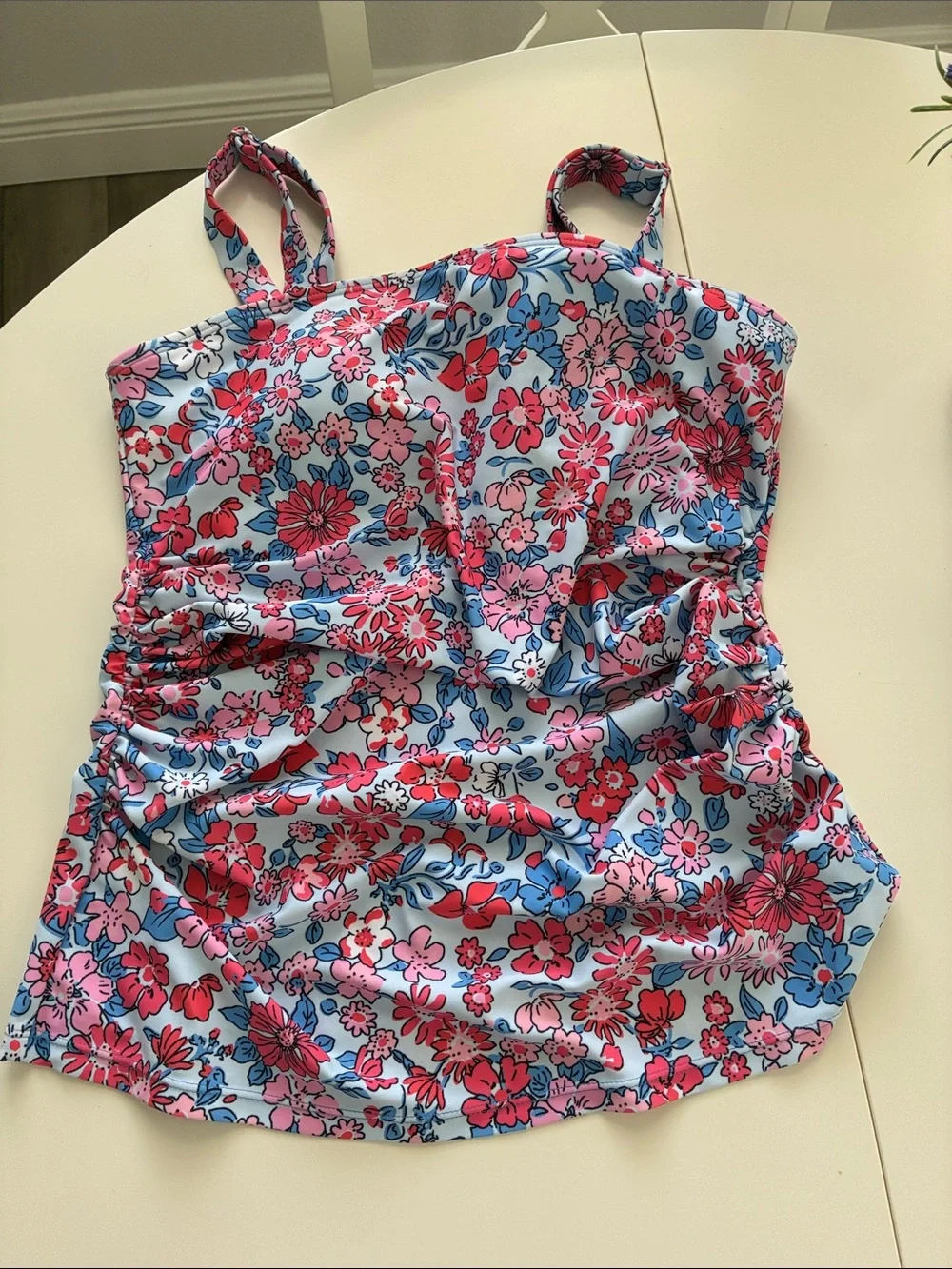 Blue Floral Tankini Set with Skirt - Women's Swimwear